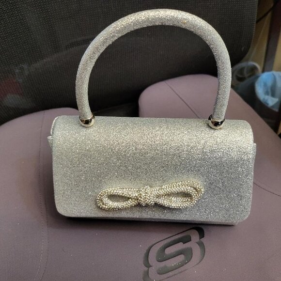 Neiman Marcus Sparkly Bow Silver Elegant Gold Rhinestone Evening Purse - Picture 2 of 4
